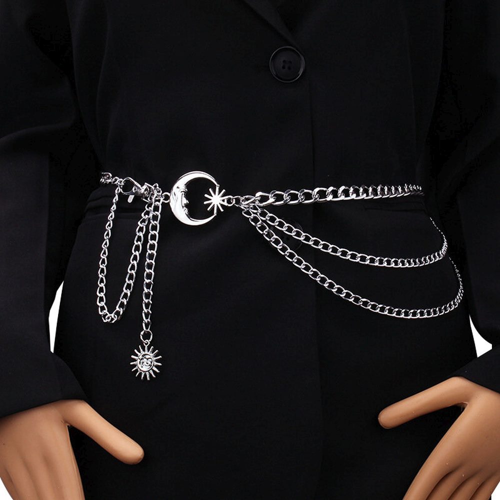 Zac's Alter Ego - Moon, Star & Sun Charm Triple Chain Taille riem - Zilverkleurig
